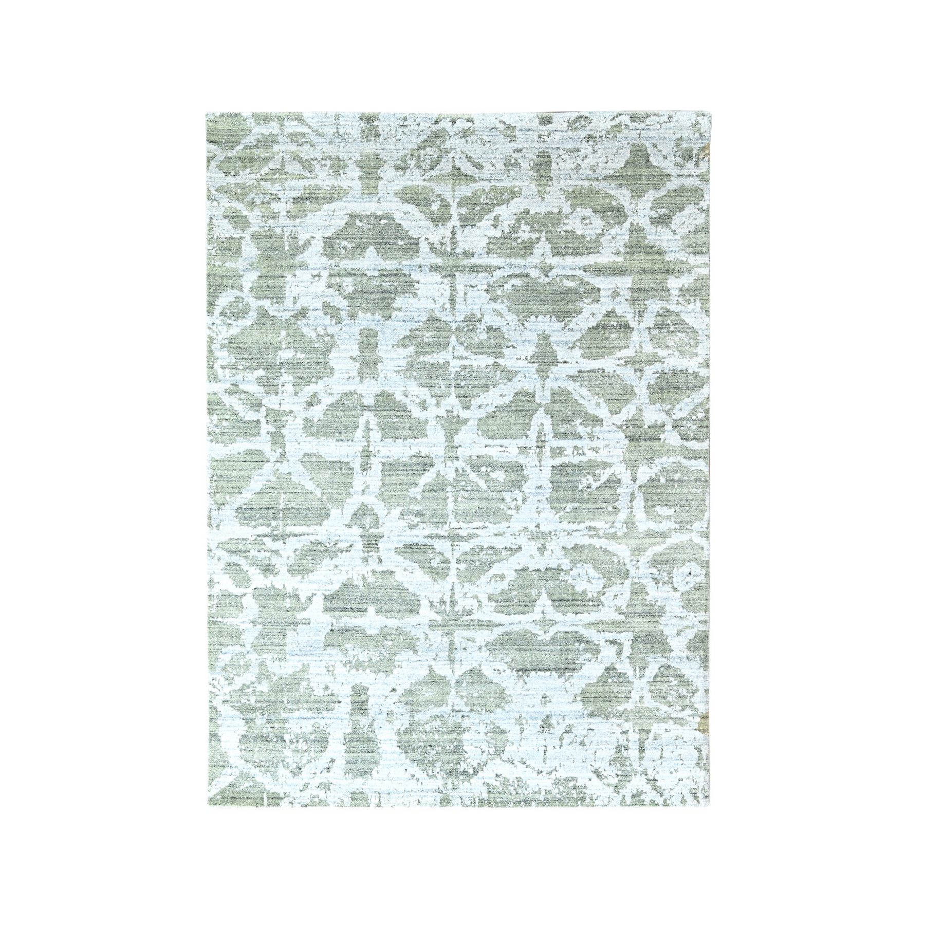 Pistachio Green, Hand Loomed, Wool and Plant Based Silk, Textured Pile, Modern Design, Oriental Rug